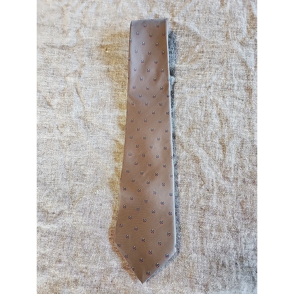 CHRISTIAN DIOR Gray All Silk Tie Made in USA Woven in Italy Red, Blue & White
